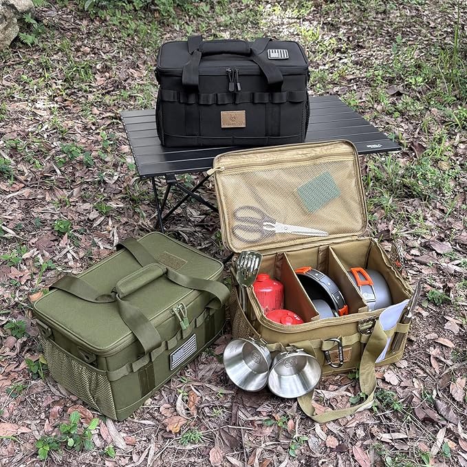 Tactical Camping Storage Bag 18L Tactical Utility Tote Bag Camping Cookware Organizer Trunk Organizer (Khaki)