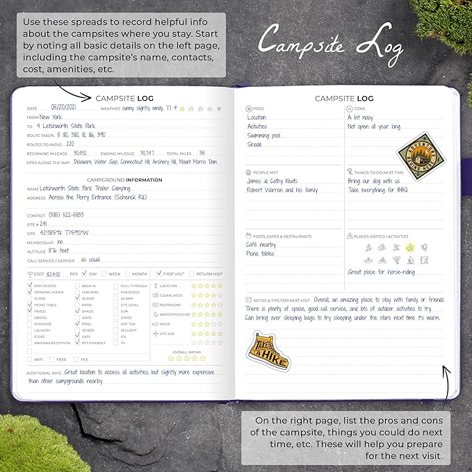 Clever Fox Camping Journal – Camper Log Book & RV Trip Planner – Outdoor Camp Journal & Adventure Travel Notebook – 12 Trips Total, 8 Pages per Trip – Hardcover, A5 Size (Purple)