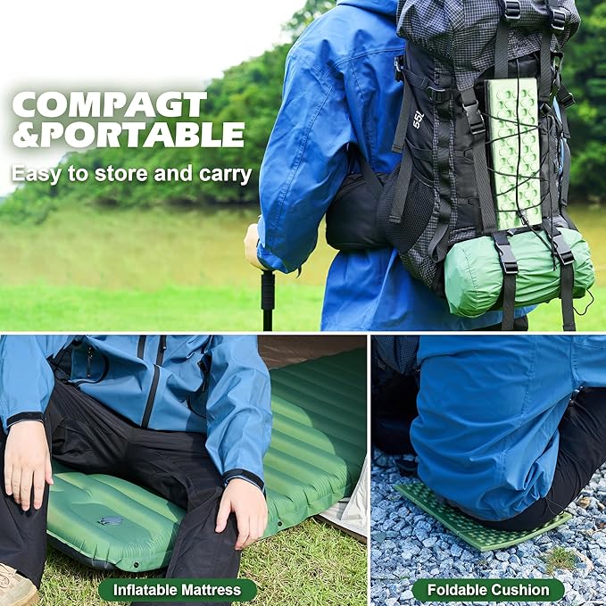 Premium Hiking Camping Backpack Set, Casual Style with Inflatable Sleeping Pad, Trekking Poles, Monocular, Water Filter Bottle & LED Headlamp - Adventure Essentials for Outdoor Explorers