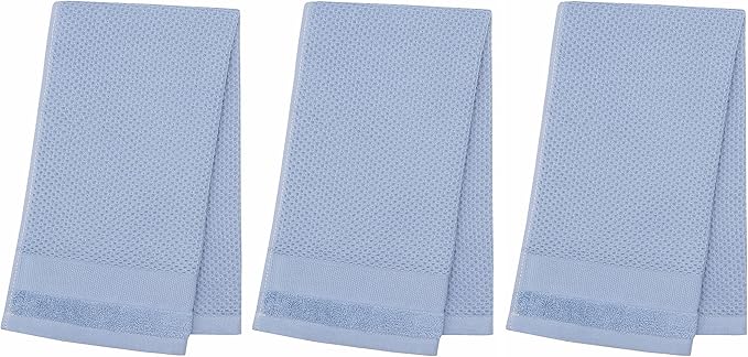 Mia'sDream Cotton Waffle Weave Hand Face Head Towel, Kitchen Tea Dish Washcloths, Soft Absorbent Bath Guest Gym, 13x28 Inch, 3 Pack (Blue)