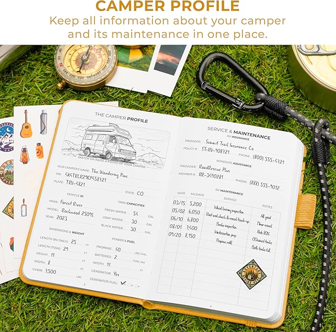 Clever Fox Camping Journal Pocket – Camping Log Book & Outdoor Adventure Journal – RV Travel Log Book – Gifts, Accessories & RV Essentials for Travel Trailers, 14 Trips, 3.7x5.7” (Amber Yellow)