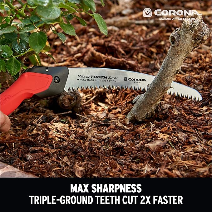 Corona Tools RazorTOOTH 10" Folding Pruning Saw – 10″ Curved Steel Blade with Ergonomic Non-Slip Handle for Gardening, Tree Trimming, Camping, Biking & Backpacking