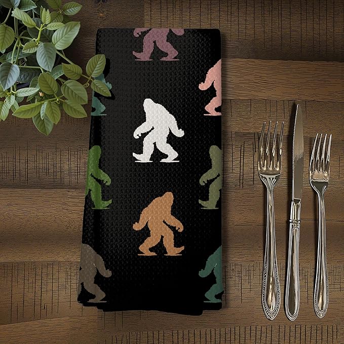 Abstract Retro Sasquatch Kitchen Towels, Sasquatch Gifts Dish Tea Towels for Kitchen Decor, Gifts for Hiking Camping Lovers Hand Towel for Bathroom Decor, 16x24 Inch,C083-MJ-ZH