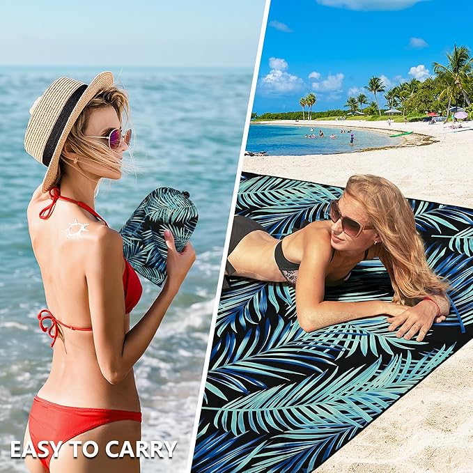 WIWIGO Beach Blanket Waterproof Sandproof Beach Mat 79" X 83"/10'x9'for 2-8 Adults Quick Drying Outdoor Picnic Mat Beach Accessories for Travel, Camping, Hiking