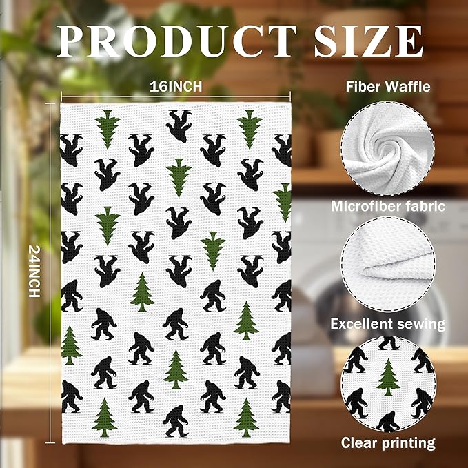 Abstract Retro Sasquatch Kitchen Towels, Sasquatch Gifts Dish Tea Towels for Kitchen Decor, Gifts for Hiking Camping Lovers Hand Towel for Bathroom Decor, 16x24 Inch,C163