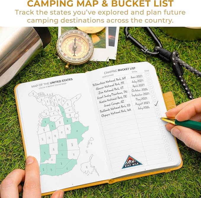 Clever Fox Camping Journal Pocket – Camping Log Book & Outdoor Adventure Journal – RV Travel Log Book – Gifts, Accessories & RV Essentials for Travel Trailers, 14 Trips, 3.7x5.7” (Amber Yellow)