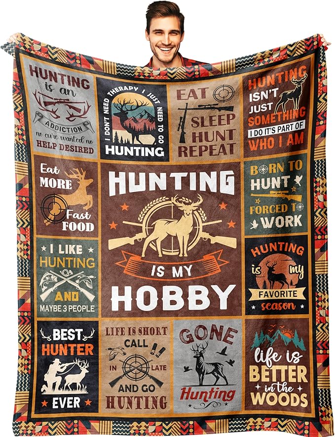 Ryubein Hunting Gifts for Men Blanket 50" X 60", Hunting Gifts, Gift for Hunters, Hunter Gift, Deer Hunter Present for Men Boys Dad, Unique Present for Hunters Birthday Christmas Father's Day
