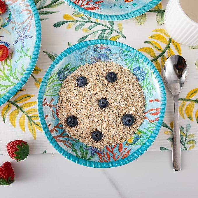 Coastal Dinnerware Sets, Ocean Theme Unbreakable Kitchen Plates and Bowls Set, Coastal Dishes Lightweight Dinnerware Set, RV and Camping dishes set for 4, Dishwasher Safe