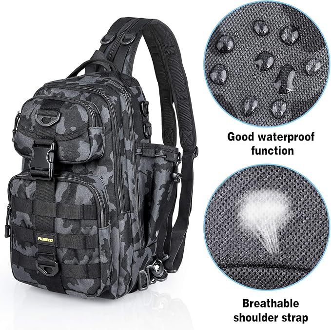 PLUSINNO Fishing Backpack, Fishing Bag, Waterproof Fishing Sling Tackle Bag For Fishing Gear With Rod Holder, Fishing Gifts for Men