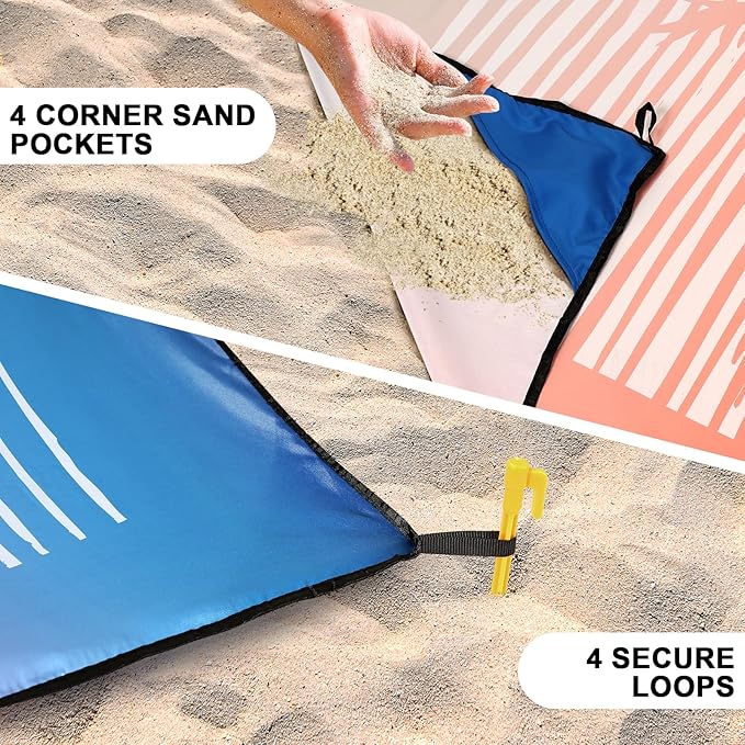 WIWIGO Beach Blanket Waterproof Sandproof Beach Mat 79" X 83"/10'x9'for 2-8 Adults Quick Drying Outdoor Picnic Mat Beach Accessories for Travel, Camping, Hiking