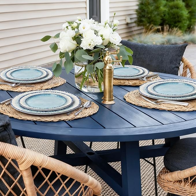AELS Melamine Dessert Plates Set of 6, 8.5 inch Small Dinner Plates for Indoor and Outdoor Use, Dishwasher Safe, Lightweight Unbreakable, BPA Free, Light Blue