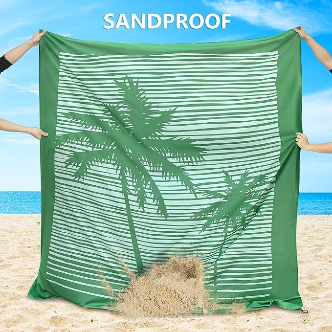 WIWIGO Beach Blanket Waterproof Sandproof Beach Mat 79" X 83"/10'x9'for 2-8 Adults Quick Drying Outdoor Picnic Mat Beach Accessories for Travel, Camping, Hiking