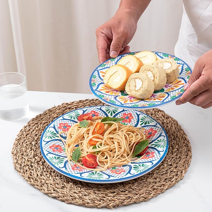 Melamine Dinnerware Sets, 12-Piece Dinner Dishes Set for 4, Durable & Non Breakable Plates Bowls Set, Shatterproof BPA-Free Dishware for Outdoor Dining,Picnic,Camping,RV–Paisley Design