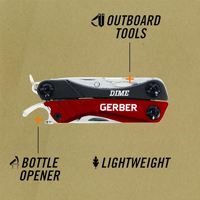 Gerber Gear Dime 12-in-1 Mini EDC Multitool - Needle Nose Pliers, Pocket Knife, Keychain, Bottle Opener - EDC Gear and Equipment, Gifts for Men - Red (Pack of 12)