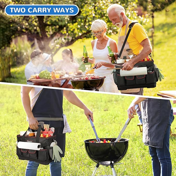 Chyaidach Large Grill Caddy with Hard Bottom, Portable Foldable Griddle Organizer for Blackstone Accessories, Tailgate Essentials, Perfect for Outdoor Grilling, RV, Camping & Grill Gifts for Men