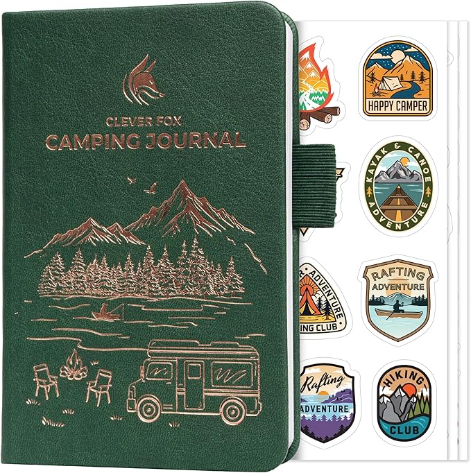 Clever Fox Camping Journal Pocket – Camping Log Book & Outdoor Adventure Journal – RV Travel Log Book – Gifts, Accessories & RV Essentials for Travel Trailers, 14 Trips, 3.7x5.7” (Forest Green)