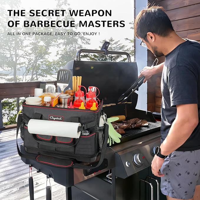 Chyaidach Large Grill Caddy with Hard Bottom, Portable Foldable Griddle Organizer for Blackstone Accessories, Tailgate Essentials, Perfect for Outdoor Grilling, RV, Camping & Grill Gifts for Men