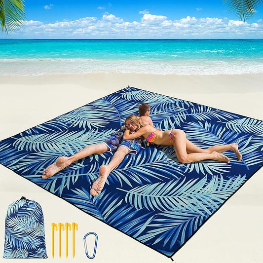 WIWIGO Beach Blanket Waterproof Sandproof Beach Mat 79" X 83"/10'x9'for 2-8 Adults Quick Drying Outdoor Picnic Mat Beach Accessories for Travel, Camping, Hiking