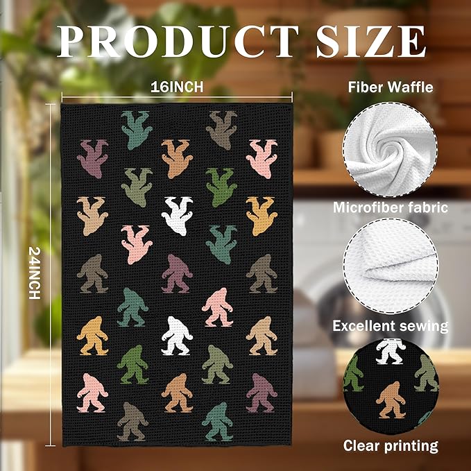 Abstract Retro Sasquatch Kitchen Towels, Sasquatch Gifts Dish Tea Towels for Kitchen Decor, Gifts for Hiking Camping Lovers Hand Towel for Bathroom Decor, 16x24 Inch,C083-MJ-ZH