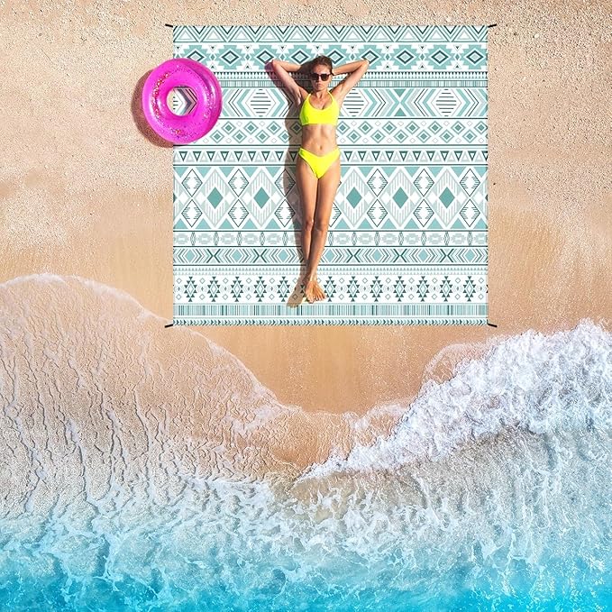WIWIGO Beach Blanket Waterproof Sandproof Beach Mat 79" X 83"/10'x9'for 2-8 Adults Quick Drying Outdoor Picnic Mat Beach Accessories for Travel, Camping, Hiking