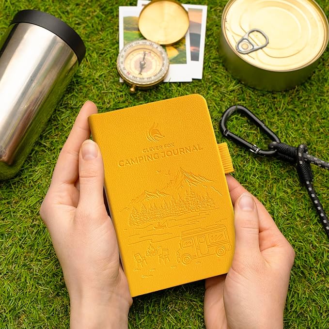 Clever Fox Camping Journal Pocket – Camping Log Book & Outdoor Adventure Journal – RV Travel Log Book – Gifts, Accessories & RV Essentials for Travel Trailers, 14 Trips, 3.7x5.7” (Amber Yellow)