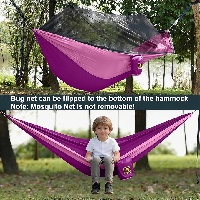 Hammock for Kids, Camping Hammock with Mosquito Net, Lightweight Nylon Portable Hammock with 10ft Tree Straps,Children Hammocks for Travel Hiking Backpacking Beach Patio