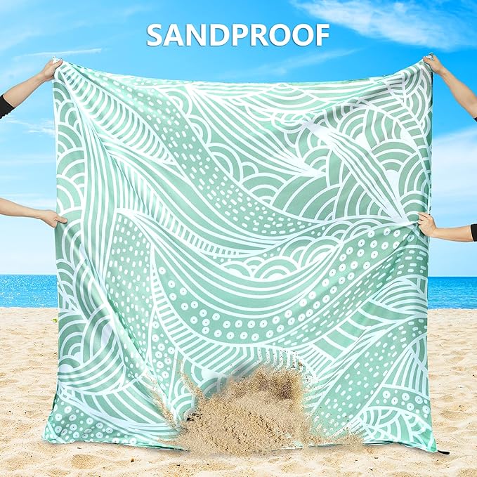 WIWIGO Beach Blanket Waterproof Sandproof Beach Mat 79" X 83"/10'x9'for 2-8 Adults Quick Drying Outdoor Picnic Mat Beach Accessories for Travel, Camping, Hiking