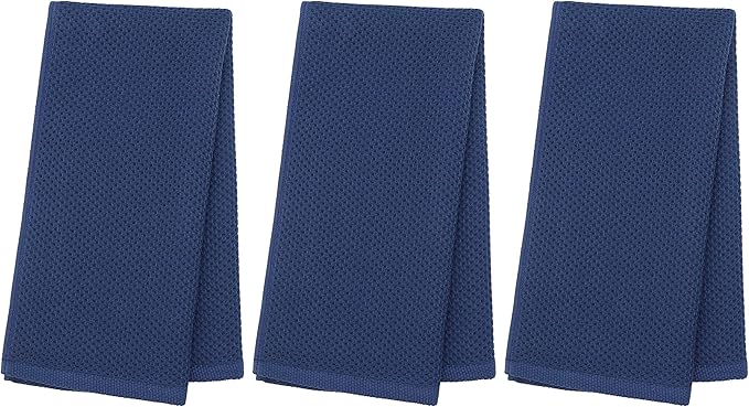 Mia'sDream Cotton Hand Towels for Bathroom, Waffle Weave Bath Guest Gym Towels, Soft and Absorbent Kitchen Towels Set Tea Towels, 13inch x 28inch 3 Pack (Navy Blue)
