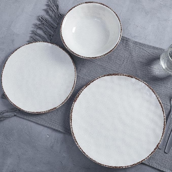 LEHAHA Farmhouse White Melamine Plates and Bowls Set, White dishes Rustic Farmhouse Dinnerware Set, Lightweight Melamine Dishes Set for 4, Perfect for RV, Camper, Dishwasher Safe