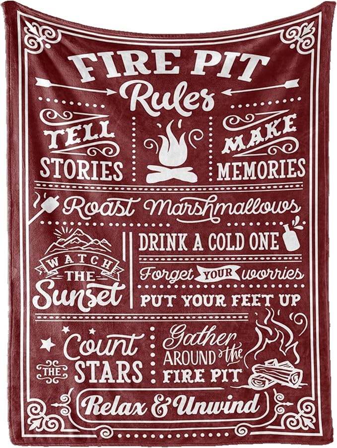 Camping Gifts for Women Men Lovers Throw Blanket, Happy Campers Decor Outdoor, RV Campsite Travel Hiking - Fire Pit, 60" x 80"
