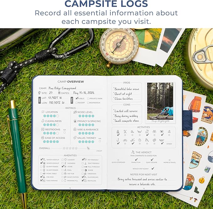 Clever Fox Camping Journal Pocket – Camping Log Book & Outdoor Adventure Journal – RV Travel Log Book – Gifts, Accessories & RV Essentials for Travel Trailers, 14 Trips, 3.7x5.7” (Mystic Blue)