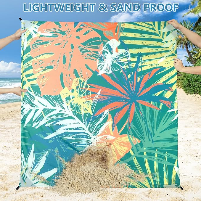 WIWIGO Beach Blanket Waterproof Sandproof Beach Mat 79" X 83"/10'x9'for 2-8 Adults Quick Drying Outdoor Picnic Mat Beach Accessories for Travel, Camping, Hiking