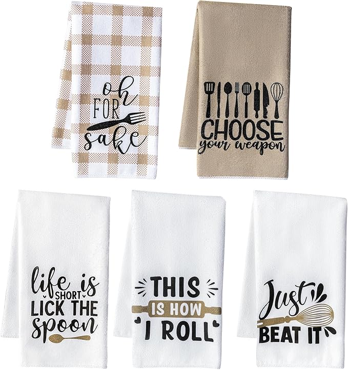 R HORSE 5Pcs Funny Kitchen Dish Towel Set Absorbent Quick Dry Cloth Dish Tea Towels Reusable Bar Hand Dishcloths Decor for Bathroom Kitchen Home Supplies