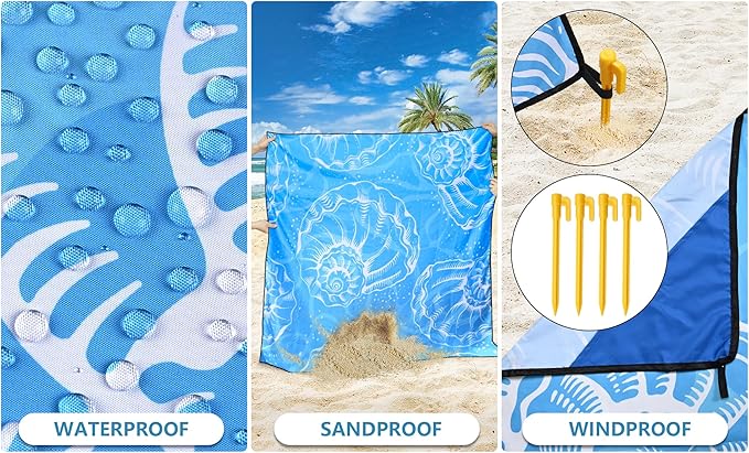 WIWIGO Beach Blanket Waterproof Sandproof Beach Mat 79" X 83"/10'x9'for 2-8 Adults Quick Drying Outdoor Picnic Mat Beach Accessories for Travel, Camping, Hiking