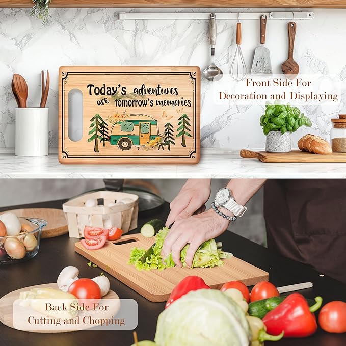 Camping Lover Gifts Cutting Chopping Board, Camper Gifts for Women Men, Today's Adventures Are Tomorrow's Memories Bamboo Cutting Boards for Kitchen