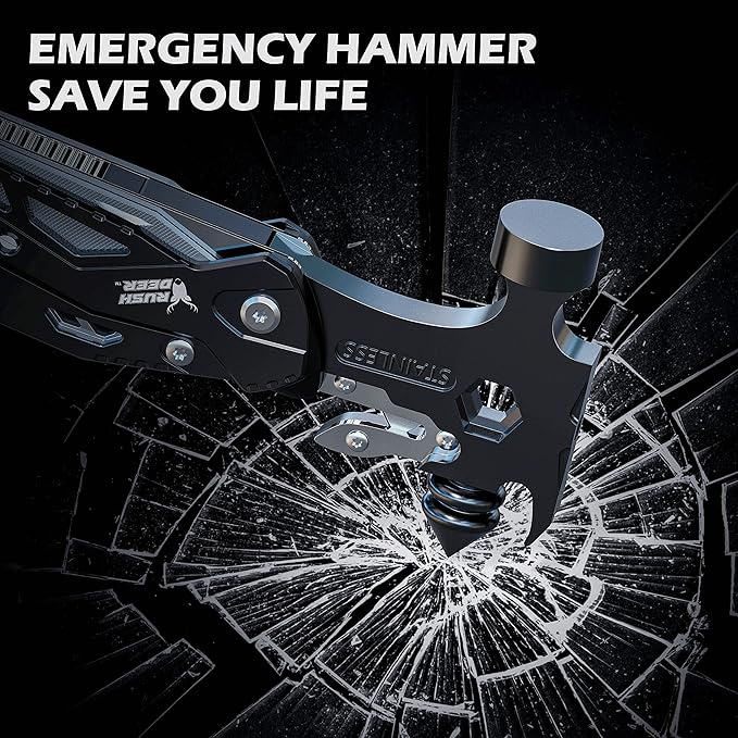 Rush Deer Camping Essentials Multitool,16 in 1 Multi Tool Survival Gear with Hammer, Pliers, Knife, Screwdrivers, Bottle Opener & Car Safety Hammer, for Camping, Hiking, Gift for Dad Him