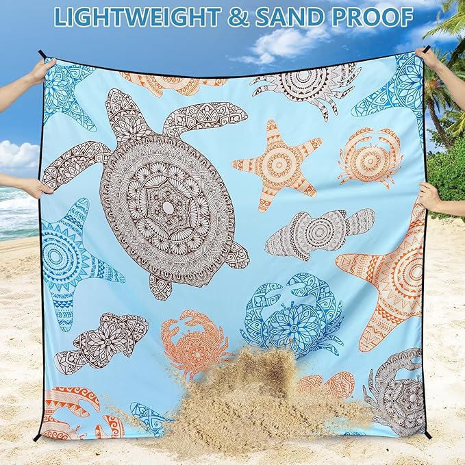 WIWIGO Beach Blanket Waterproof Sandproof Beach Mat 79" X 83"/10'x9'for 2-8 Adults Quick Drying Outdoor Picnic Mat Beach Accessories for Travel, Camping, Hiking