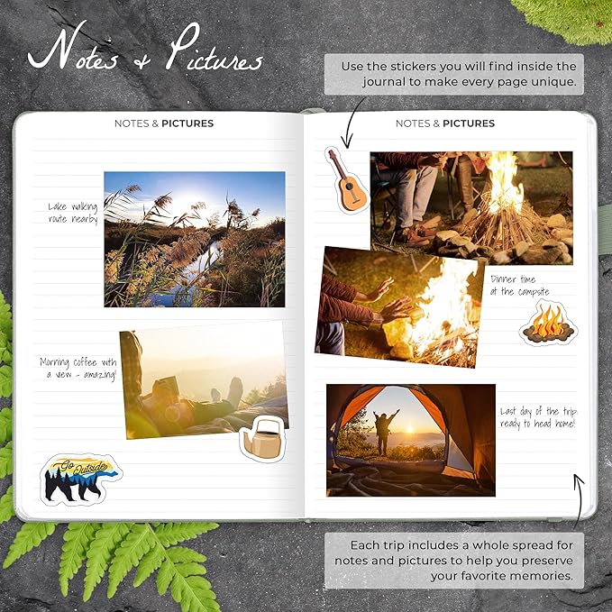 Clever Fox Camping Journal – Camper Log Book & RV Trip Planner – Outdoor Camp Journal & Adventure Travel Notebook – 12 Trips Total, 8 Pages per Trip – Hardcover, A5 Size (Cypress)