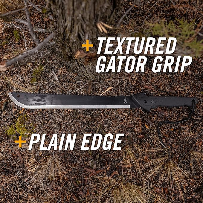 Gerber Gear Gator Machete 25" / 18" with Saw and Plain Edge Blade for Camping, Hunting, Gardening and Bushcraft, Includes a Gator Grip and Protective Sheath, Stainless Steel Blade