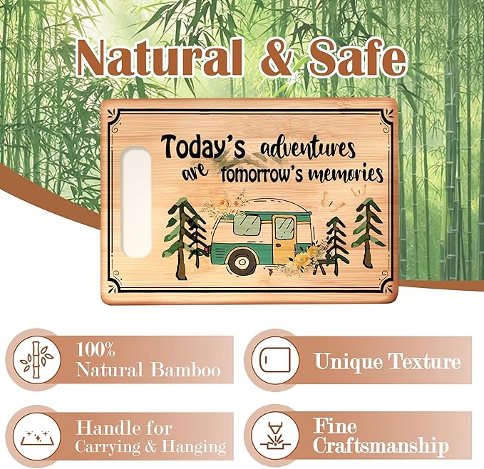Camping Lover Gifts Cutting Chopping Board, Camper Gifts for Women Men, Today's Adventures Are Tomorrow's Memories Bamboo Cutting Boards for Kitchen