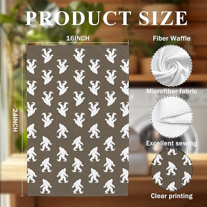 Abstract Retro Sasquatch Kitchen Towels, Sasquatch Gifts Dish Tea Towels for Kitchen Decor, Gifts for Hiking Camping Lovers Hand Towel for Bathroom Decor, 16x24 Inch, (Coffee Brown and White)