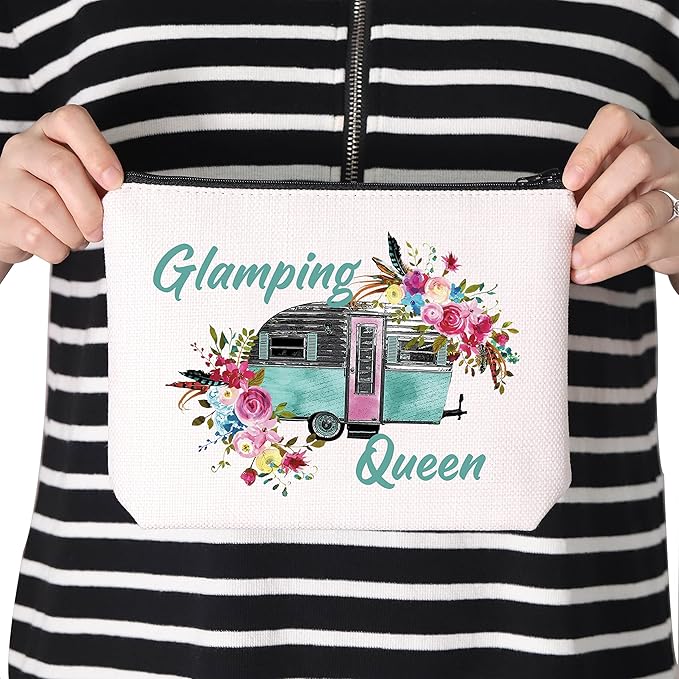 TSOTMO Glamping Gift for Women Clamping Queen Nature Lover Zipper Pouch Makeup Bag (Glamping Queen)