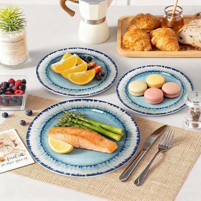 AELS Melamine Dessert Plates Set of 6, 8.5 inch Small Dinner Plates for Indoor and Outdoor Use, Dishwasher Safe, Lightweight Unbreakable, BPA Free, Light Blue