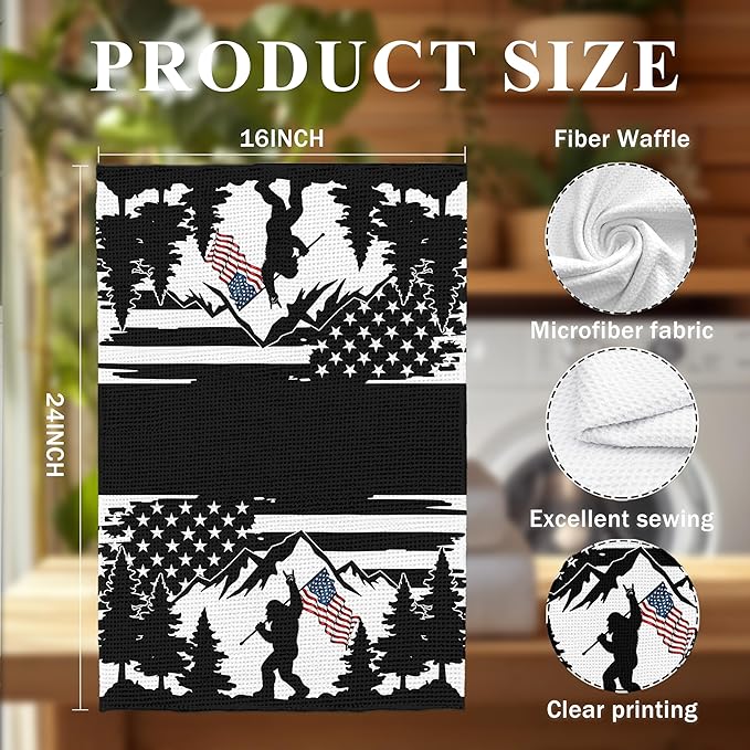Funny Christmas Sasquatch Kitchen Towels, Black and White Farmhouse Christmas Forest Dish Tea Towels for Kitchen Decor, Xmas Winter Holiday Hand Towel for Bathroom Decor, 16x24 Inch,C088-MJ-ZH