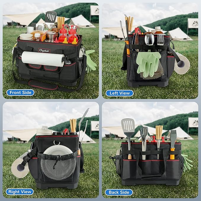 Chyaidach Large Grill Caddy with Hard Bottom, Portable Foldable Griddle Organizer for Blackstone Accessories, Tailgate Essentials, Perfect for Outdoor Grilling, RV, Camping & Grill Gifts for Men
