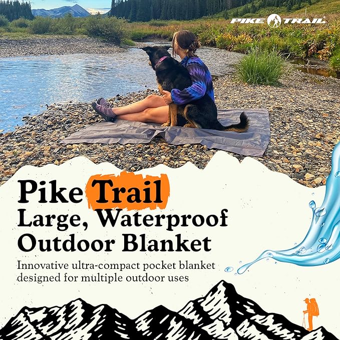 Pike Trail - Outdoor Pocket Blanket - Lightweight, Durable and Waterproof Blanket - Beach, Hiking, Picnic and Camping Essentials - 60” x 56” - Gray