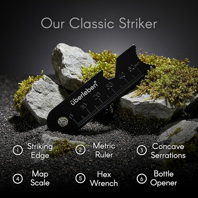 Überleben | Hexå Ferro Rod Fire Starter Survival Tool – Up to 20,000 Strikes, 1/2" Thick Hexagon Fire Steel with Multi-Tool Striker & Lanyard – Waterproof Camping Essentials