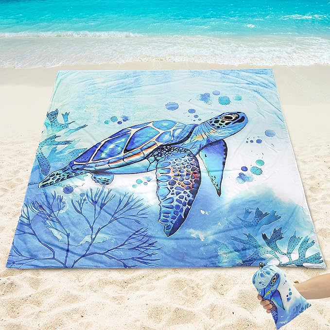 WIWIGO Beach Blanket Waterproof Sandproof Beach Mat 79" X 83"/10'x9'for 2-8 Adults Quick Drying Outdoor Picnic Mat Beach Accessories for Travel, Camping, Hiking