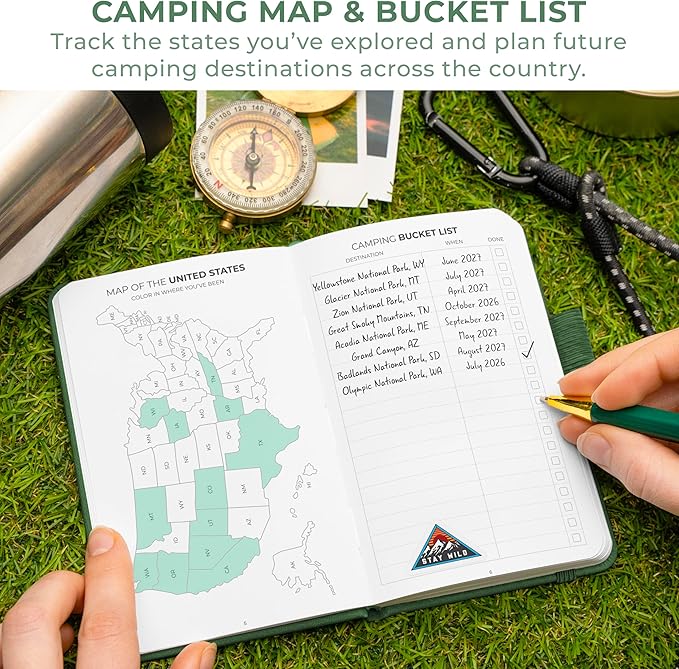 Clever Fox Camping Journal Pocket – Camping Log Book & Outdoor Adventure Journal – RV Travel Log Book – Gifts, Accessories & RV Essentials for Travel Trailers, 14 Trips, 3.7x5.7” (Forest Green)