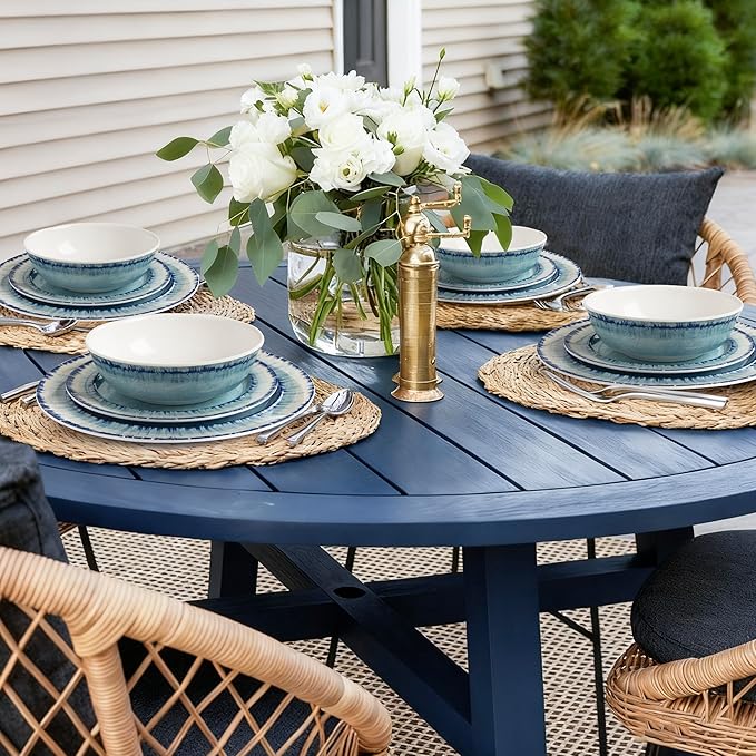 AELS Melamine Dinnerware Set of 12 Pcs Dinner Dishes Set for Indoor and Outdoor Use, Dishwasher Safe, Lightweight Unbreakable, BPA Free, Light Blue